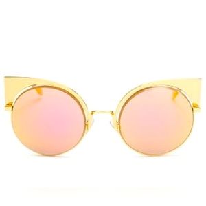 FENDI Eyeshine Round Cat-Eye Gold/Pink Sunglasses and Case